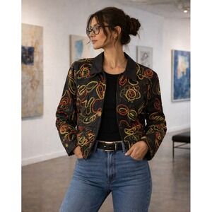 Vintage Abstract Silk Embroidered Jacket S Art Teacher Wearable Art Maximalism
